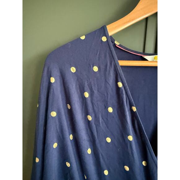 BODEN sz 8 UK 4 US navy, and gold polkadot faux wrap dress EUC - Picture 2 of 5